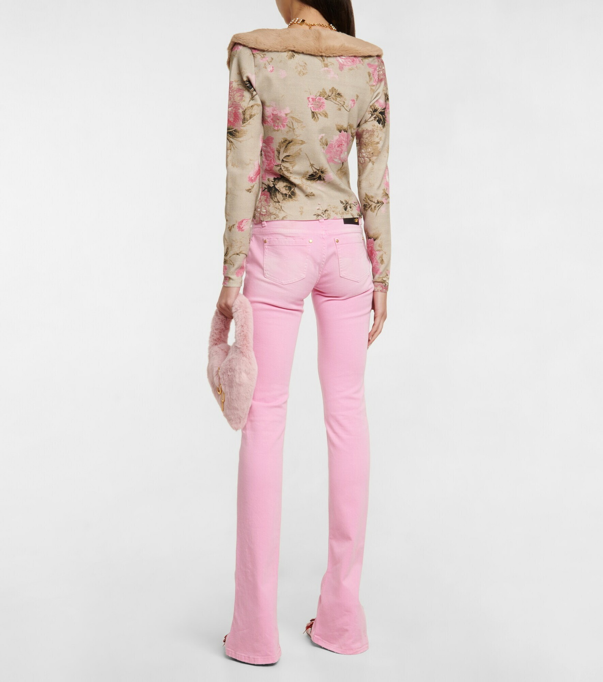 Blumarine ブルマリン☆お花柄ジップアップコート ピンク Blumarine - Faux fur-trimmed floral cardigan Blumarine