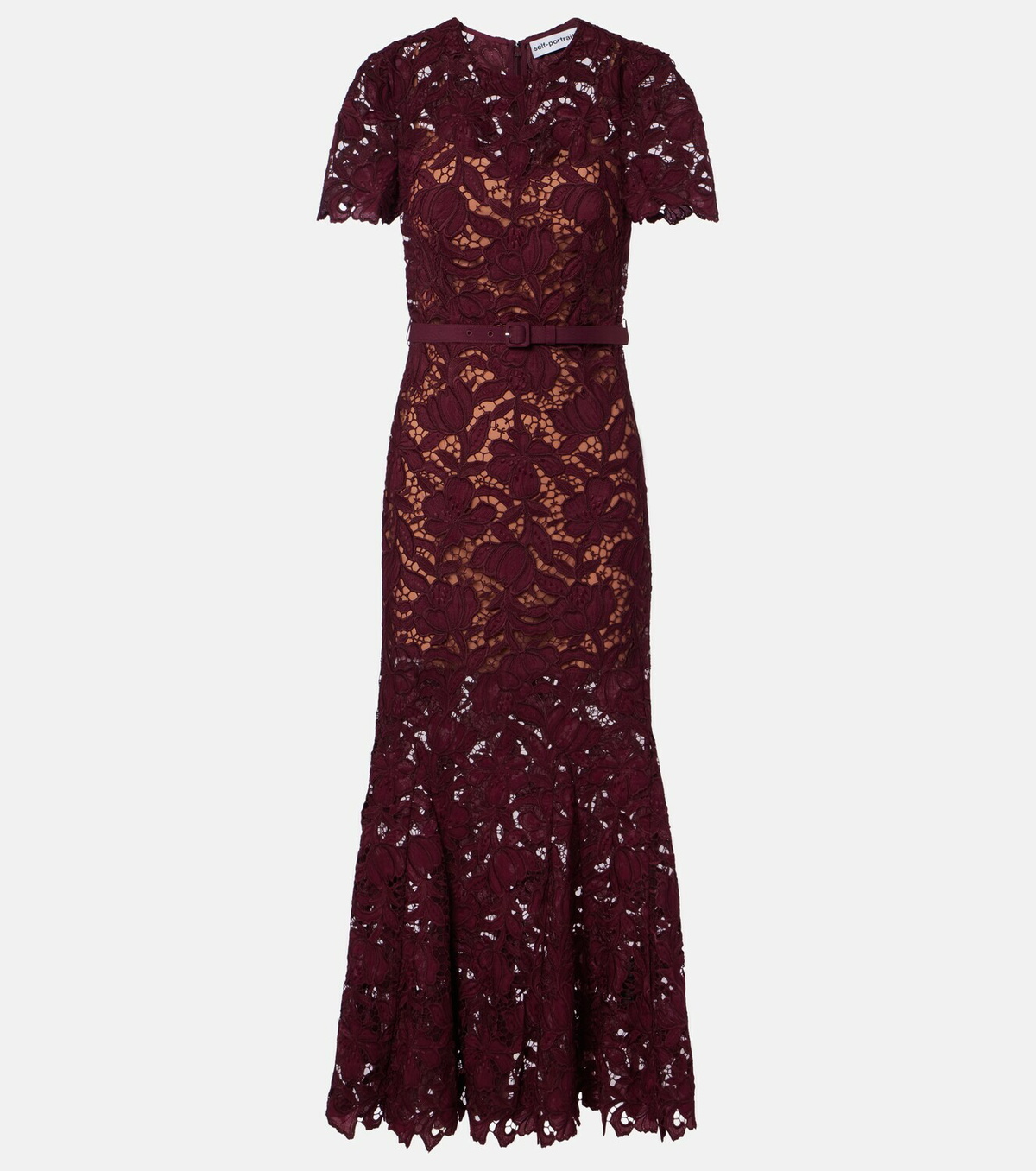 Self-Portrait Belted floral guipure lace midi dress