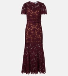Self-Portrait Belted floral guipure lace midi dress