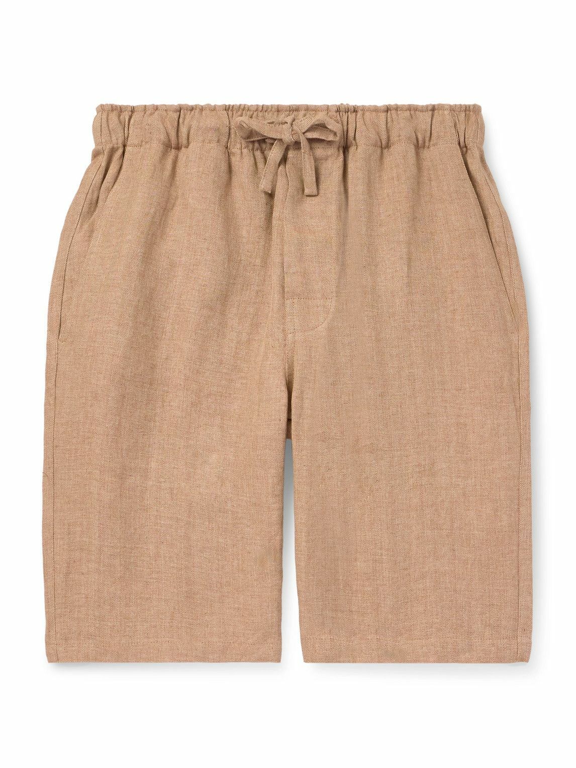 De Petrillo - Straight-Leg Herringbone Linen Drawstring Shorts - Neutrals