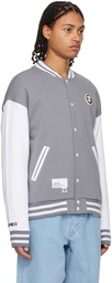 AAPE by A Bathing Ape White & Gray Press-Stud Bomber Jacket