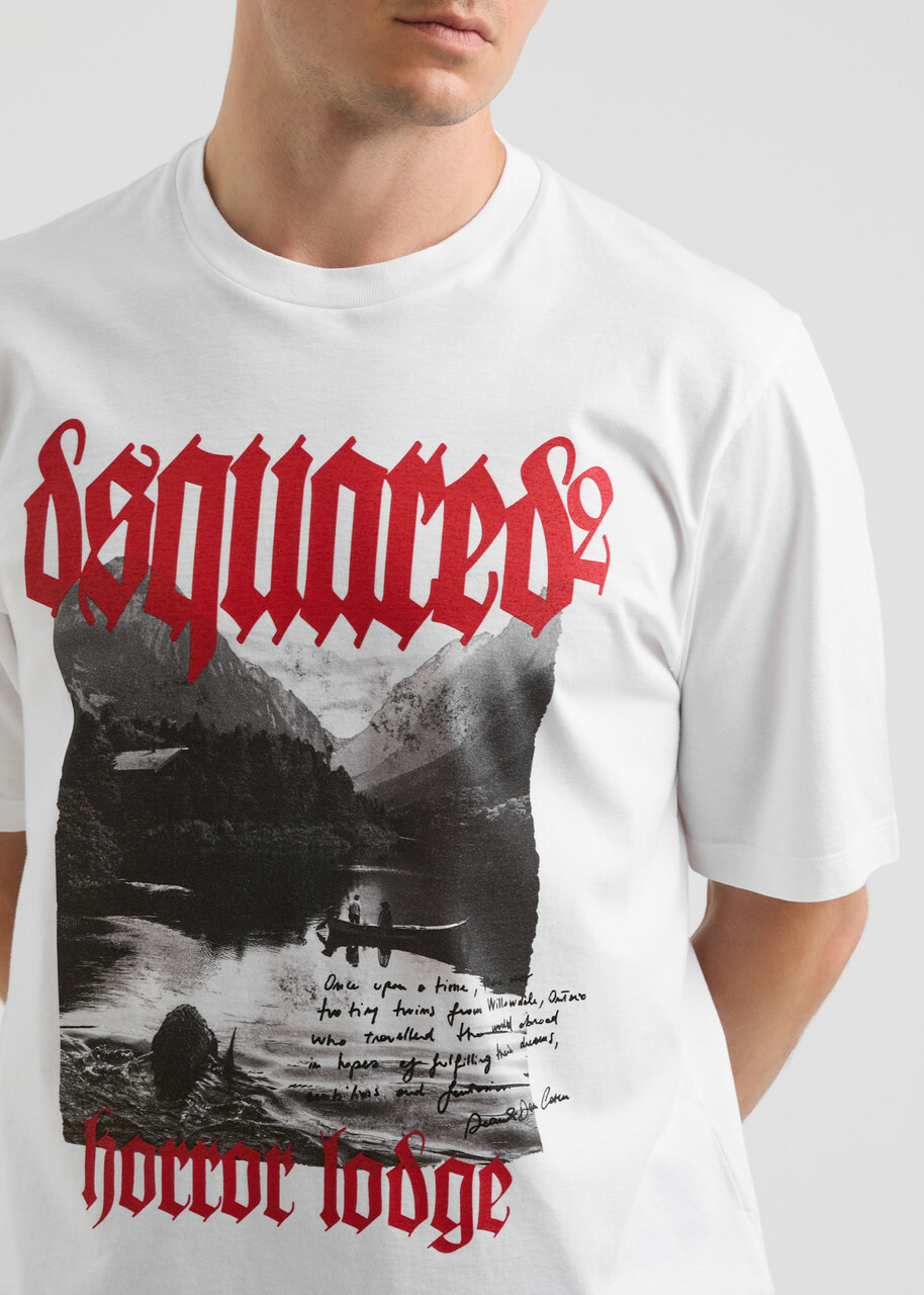 Dsquared2☆プリント入りコットンTシャツ DSQUARED2 Horror Printed Cotton T-shirt White Dsquared2