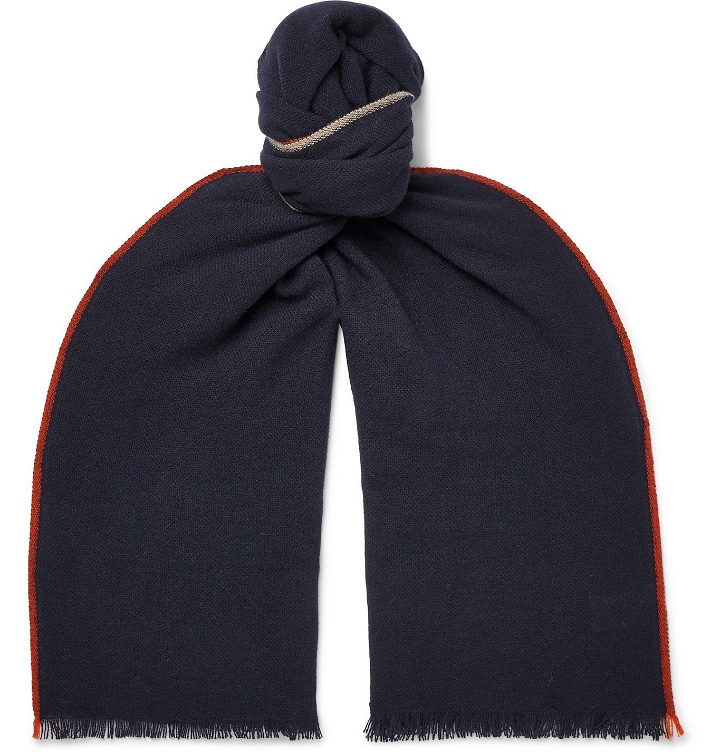 Photo: Brunello Cucinelli - Fringed Contrast-Tipped Cashmere Scarf - Blue