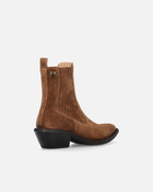 Pinko Cowboy Ankle Boots In Suede Laminated Gold