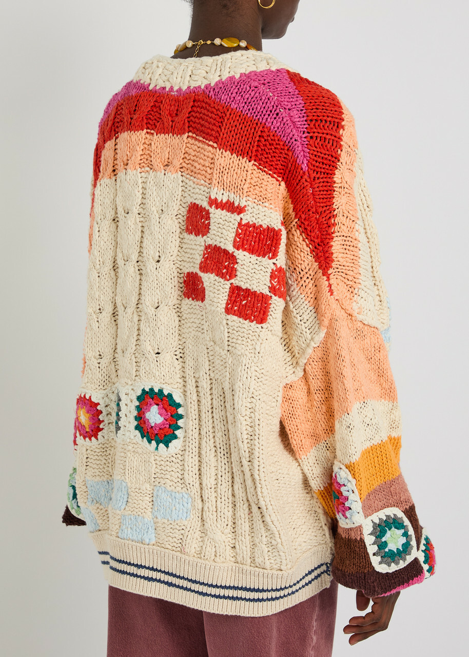 Free People Clear Skies Intarsia Cotton-blend Cardigan Multicoloured