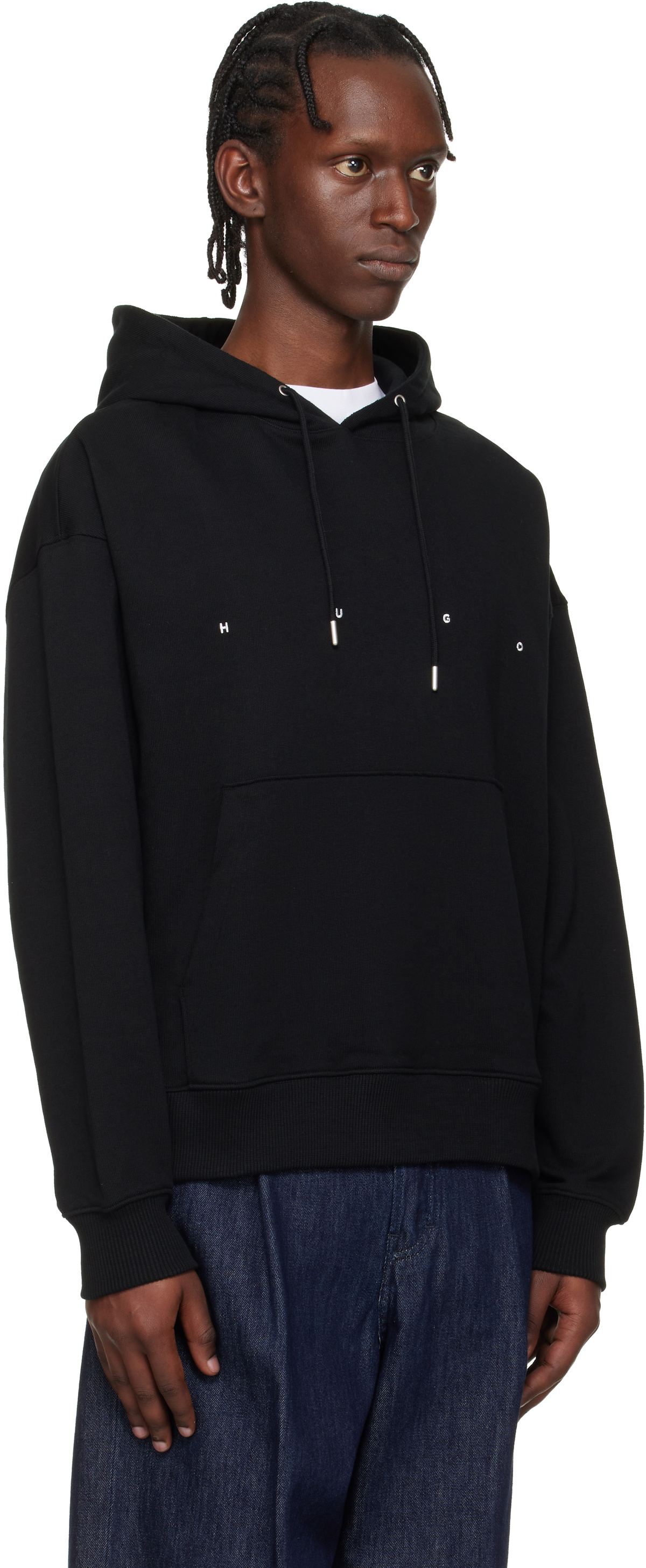 Hugo Black Oversized-Fit Graphic Print Hoodie