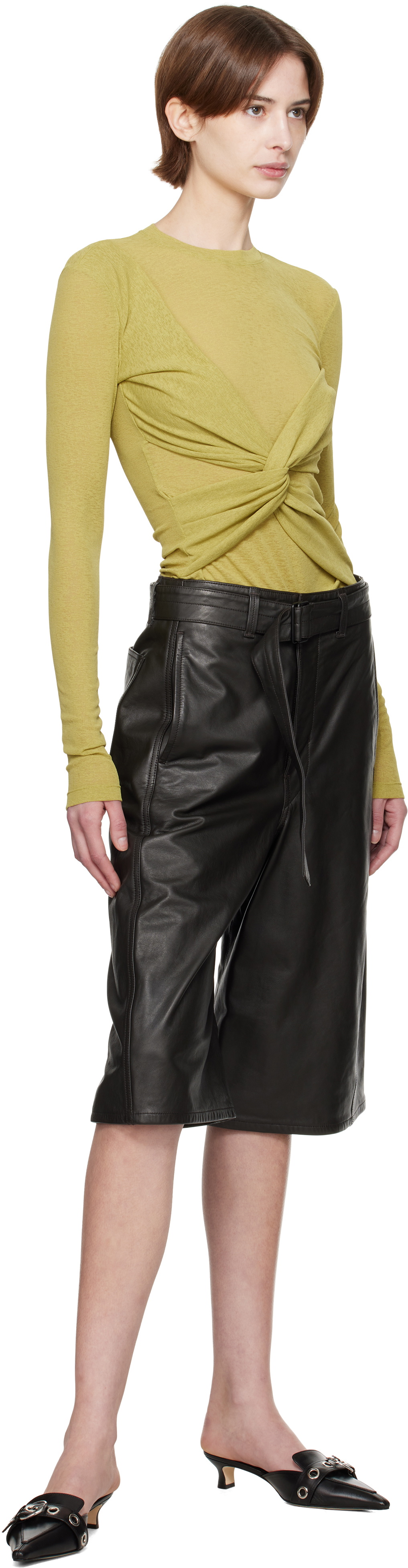 Nanushka Green Izolda Draped Mesh Jersey T-shirt