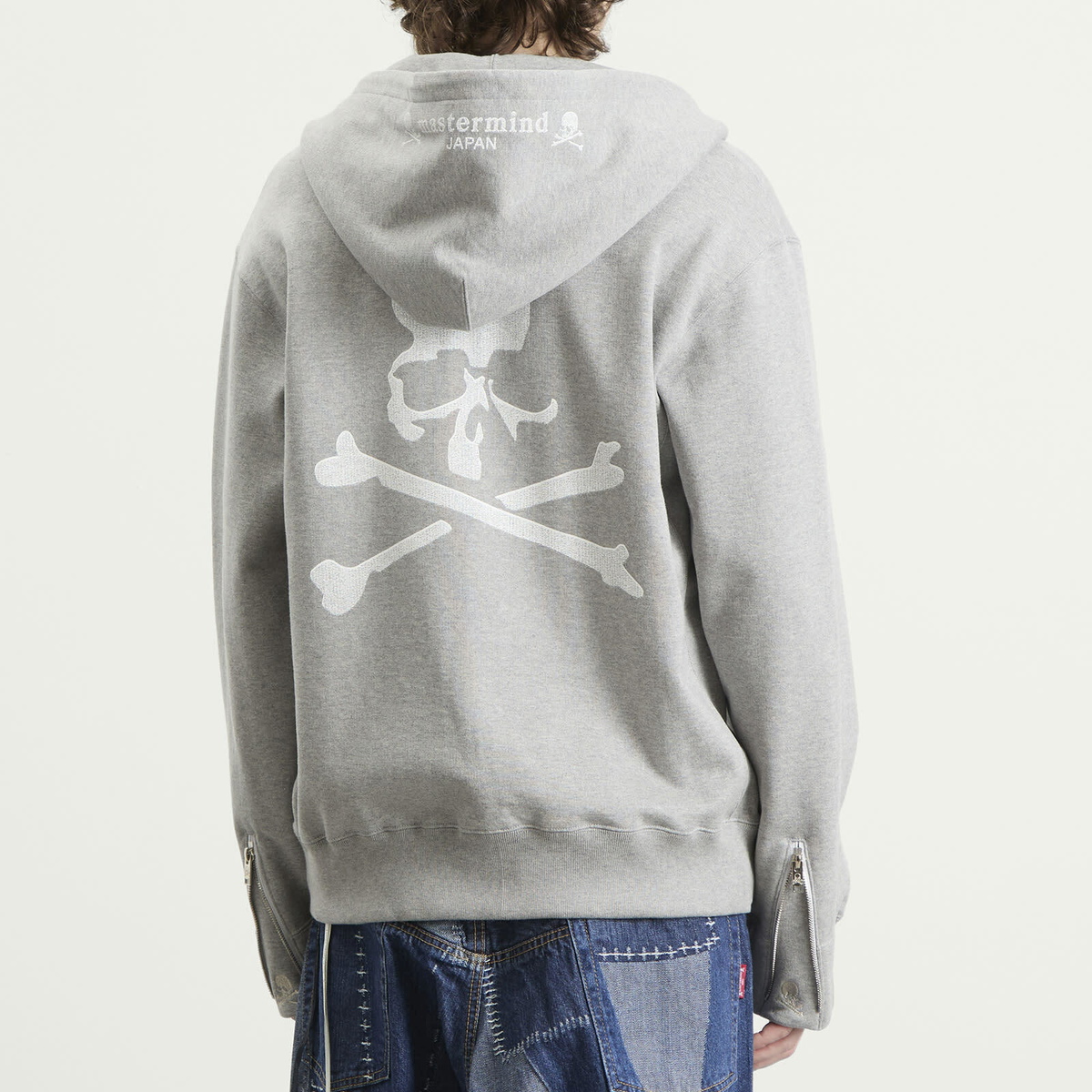 MASTERMIND WORLD Men's OG Embroidery-Ish Zip-Up Hoodie in Top Grey