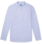 Rubinacci - Guru Grandad-Collar Striped Linen Half-Placket Shirt - Blue