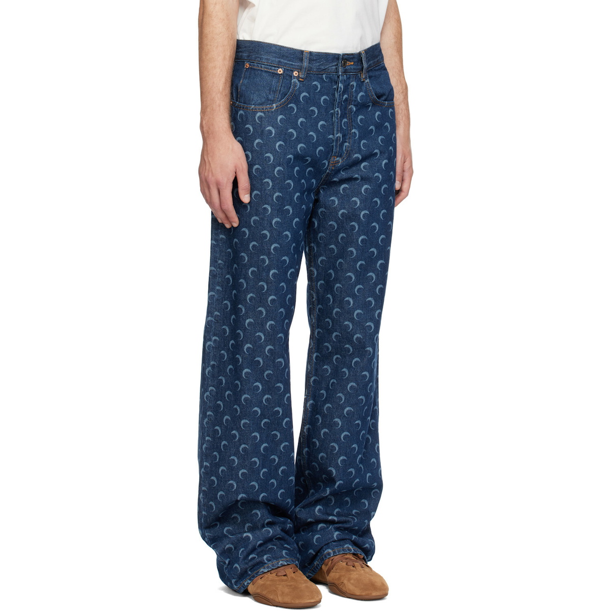 Marine Serre Blue Denim Straight Jeans