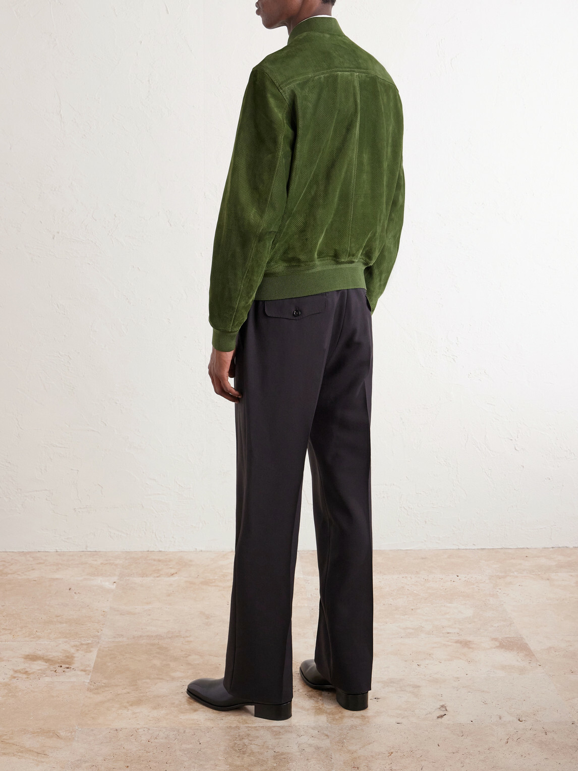 TOM FORD - Perforated Suede Bomber Jacket - Green