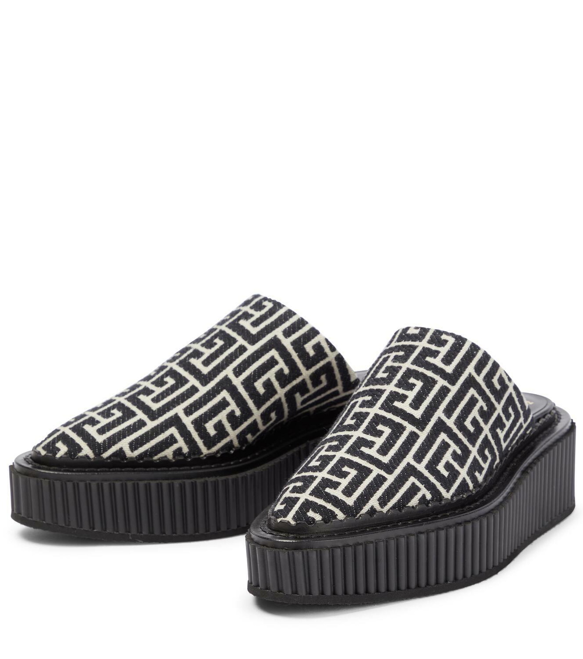 Balmain Monogram canvas platform slippers