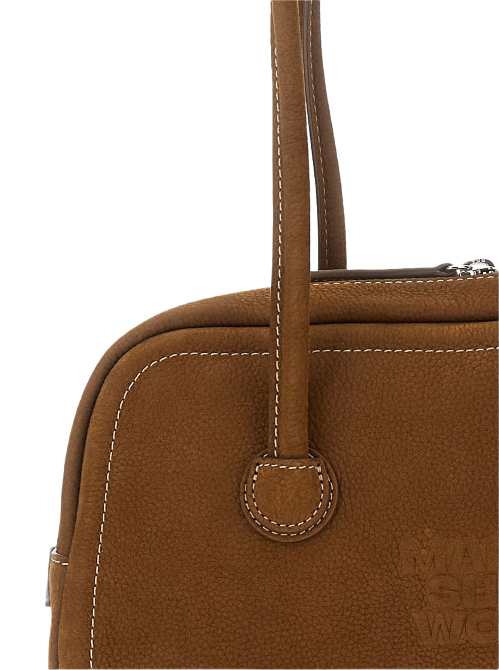 Marge Sherwood boston Brown Shoulder Bag With Embossed Logo Lettering On The Front In Leather Woman