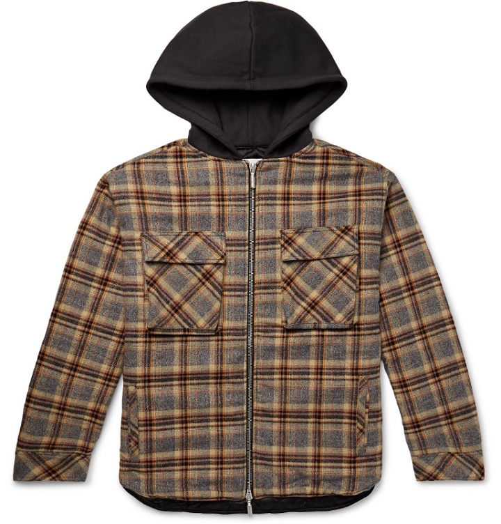 Photo: Rhude - Jersey-Trimmed Checked Cotton-Flannel Hooded Jacket - Gray