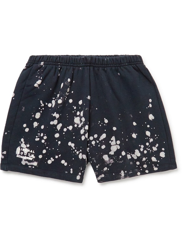 Photo: Liberal Youth Ministry - Straight-Leg Bleached Logo-Print Cotton-Jersey Shorts - Black