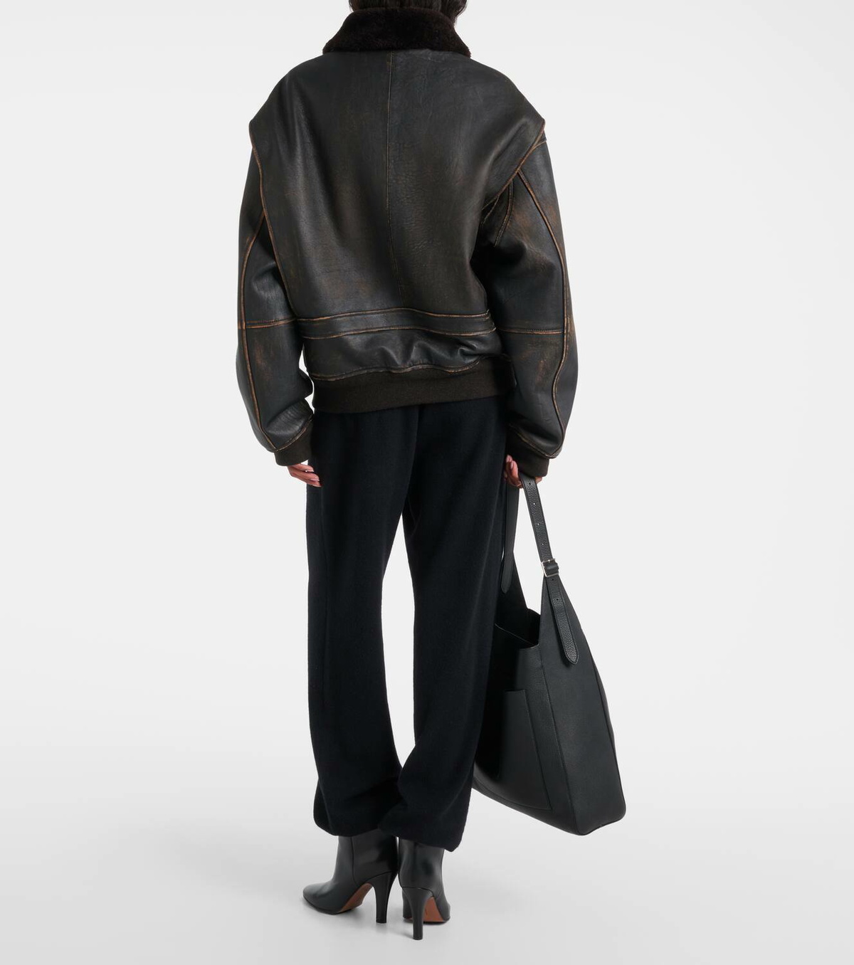 The Row Adonis shearling-trimmed leather jacket