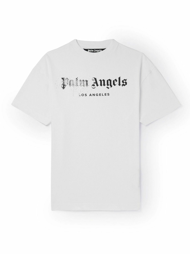 Photo: Palm Angels - Logo-Print Crystal-Embellished Cotton-Jersey T-Shirt - White