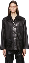 JieDa Faux-Leather Open Collar Shirt