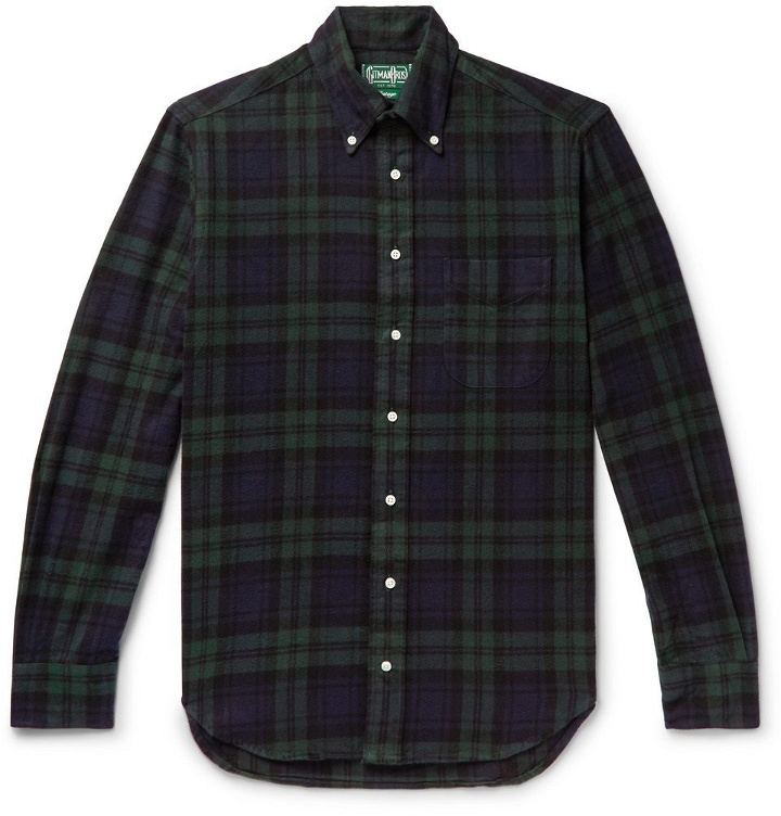 Photo: Gitman Vintage - Button-Down Collar Black Watch Checked Brushed Cotton-Flannel Shirt - Navy