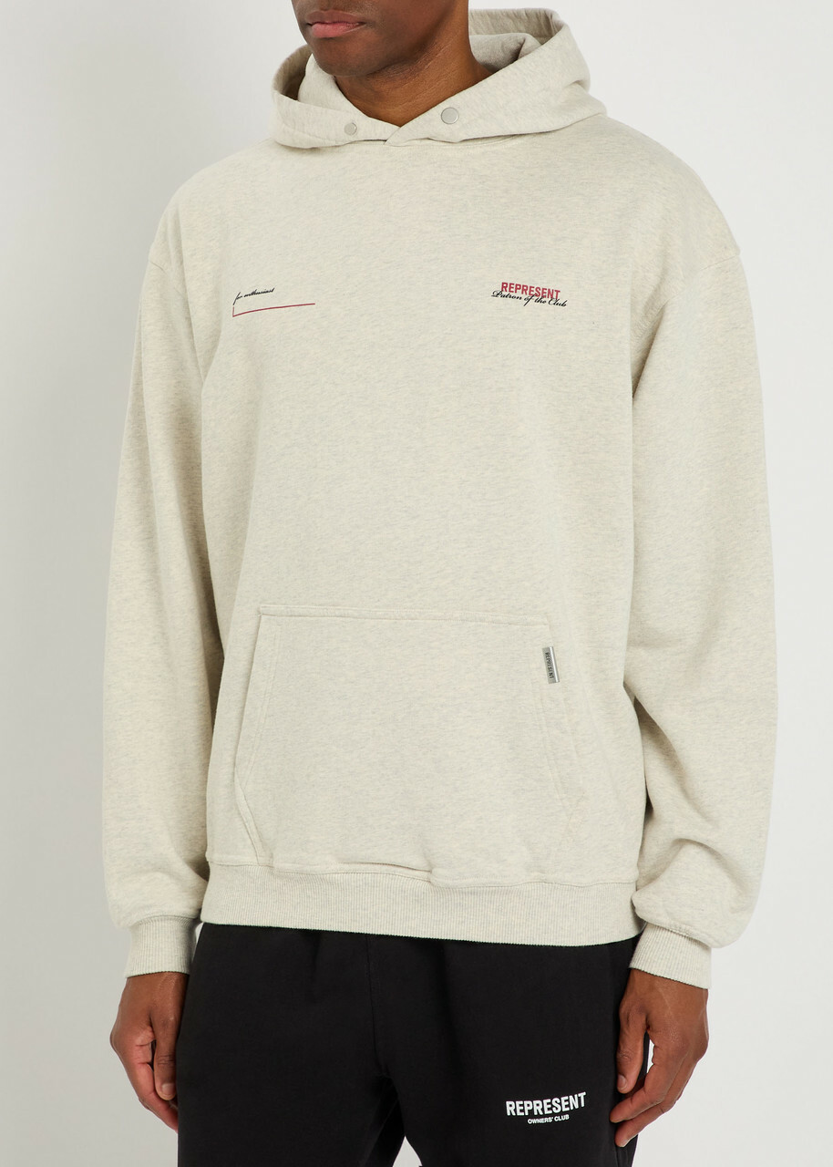 Represent Patron of The Club Logo Hooded Cotton Sweatshirt Cream