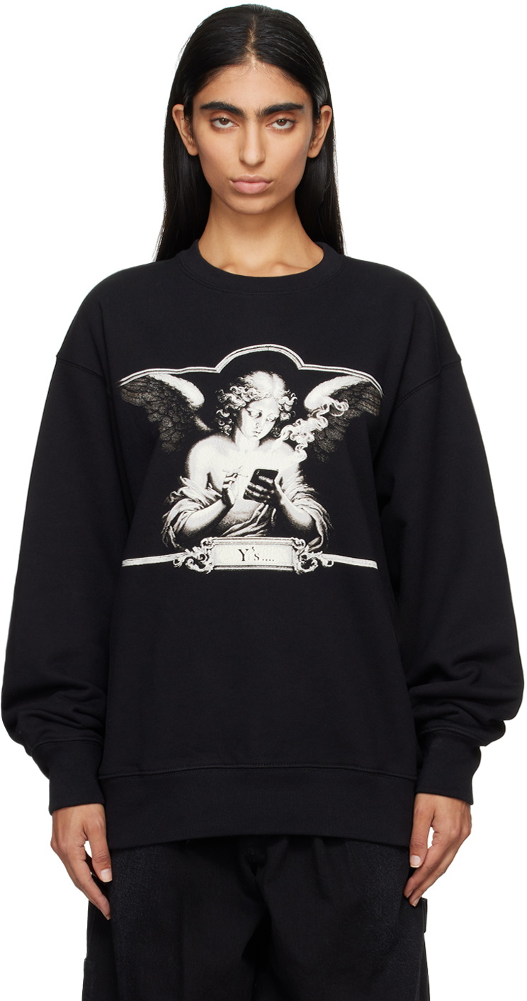 Y's Black Angel Printed Sweatshirt