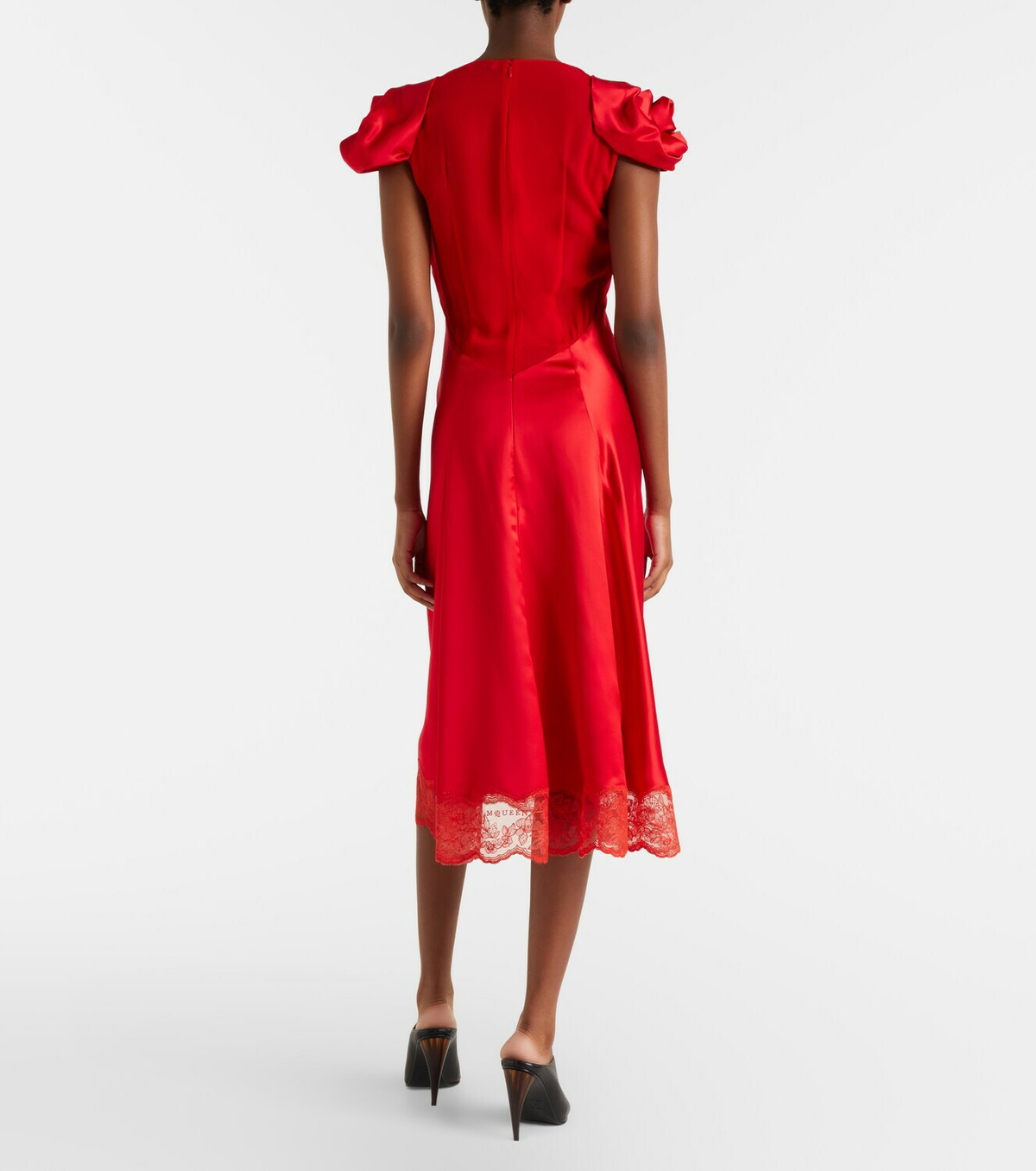 McQueen Lace-trimmed satin midi dress