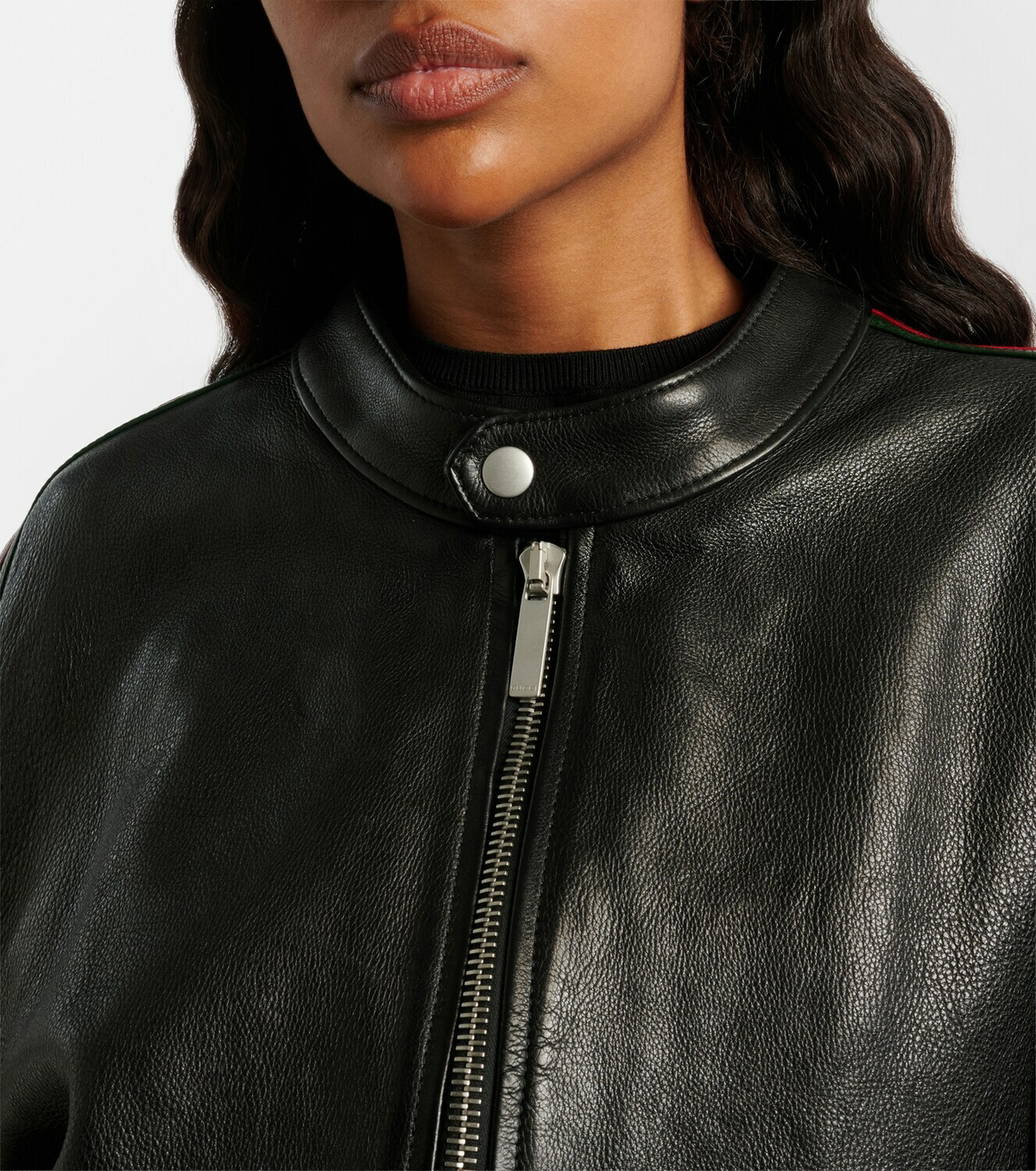 Gucci Web Stripe leather biker jacket