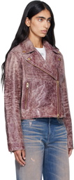 Diesel Pink Treated Leather Biker Jacket