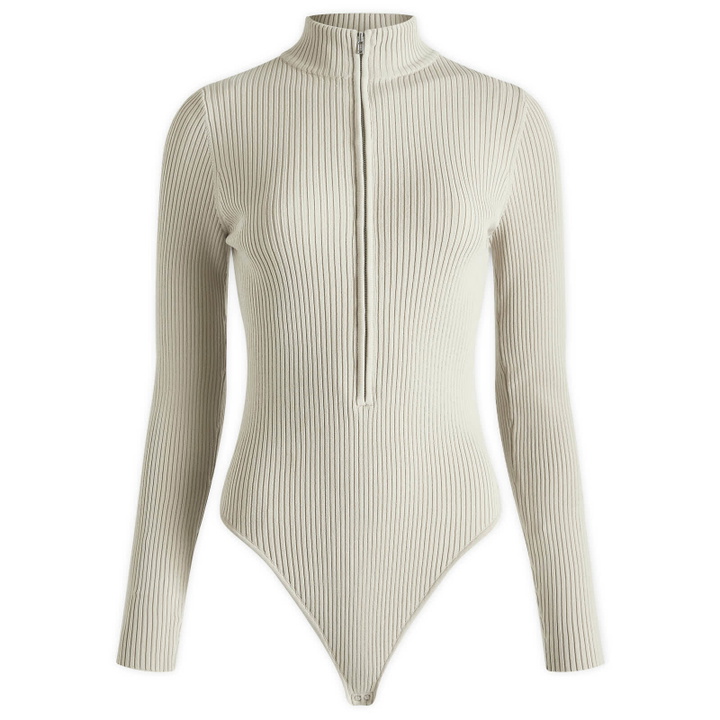 Photo: Good American Women's Virgo Rib Half Zip Body in Short Bread