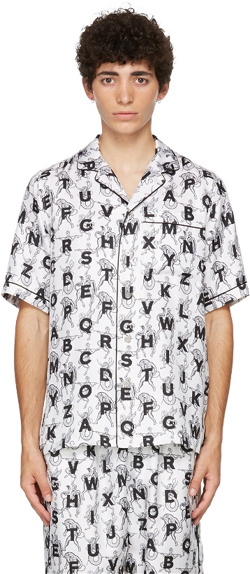 Photo: Burberry SSENSE Exclusive White Mythical Alphabet Silk Short Sleeve Shirt