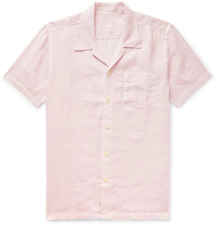 Photo: 120% - Camp-Collar Garment-Dyed Linen Shirt - Pink