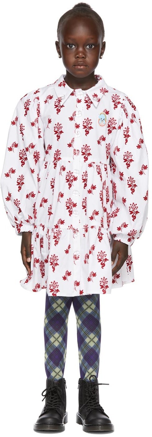 Kids White/Red Sultana Embroidered Dress