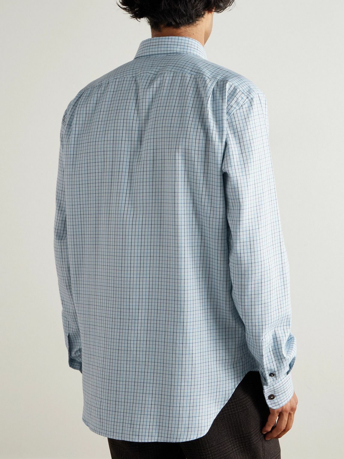 Purdey - Checked Cotton and Cashmere-Blend Shirt - Blue