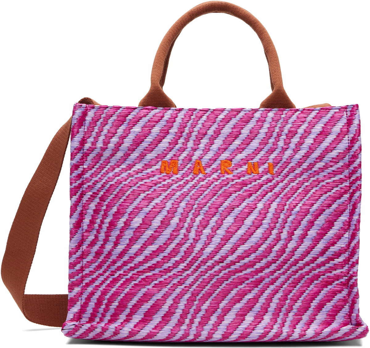 Marni Pink Raffia-Effect Small Tote