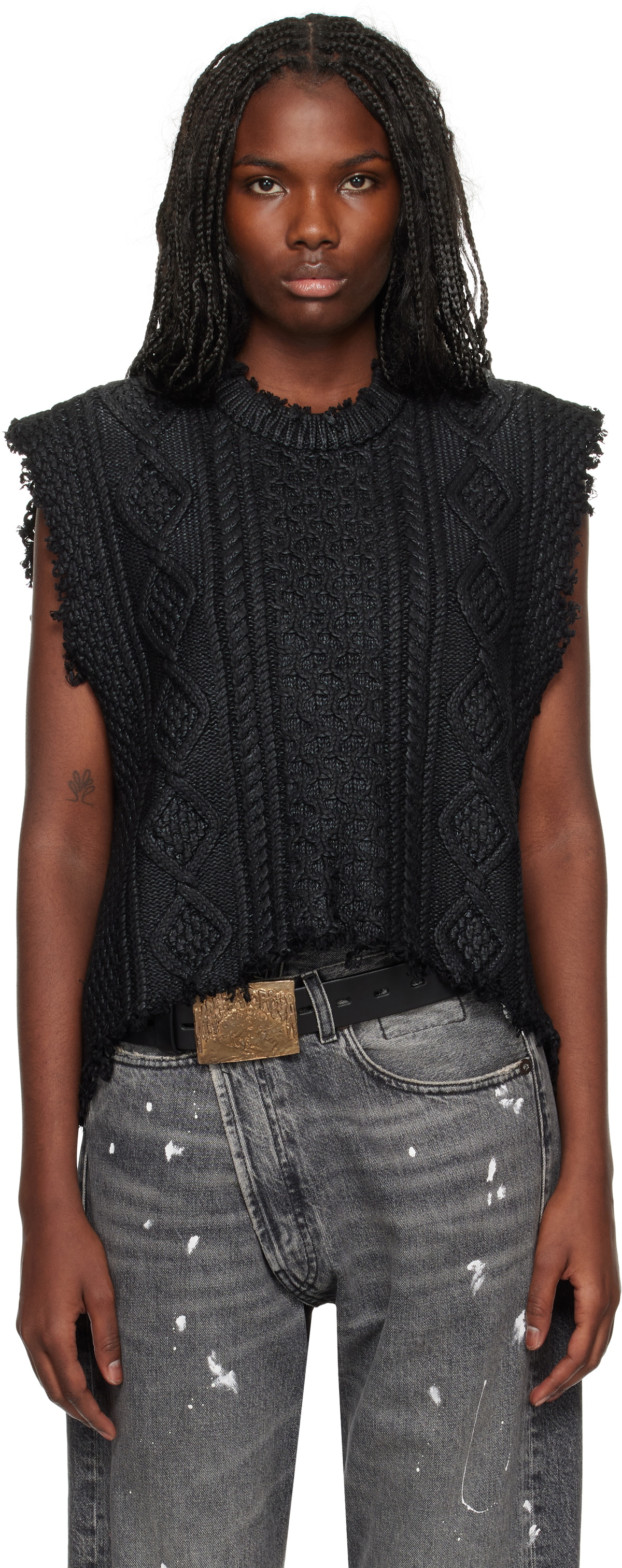 R13 Black Boyfriend Cable Sweater Vest