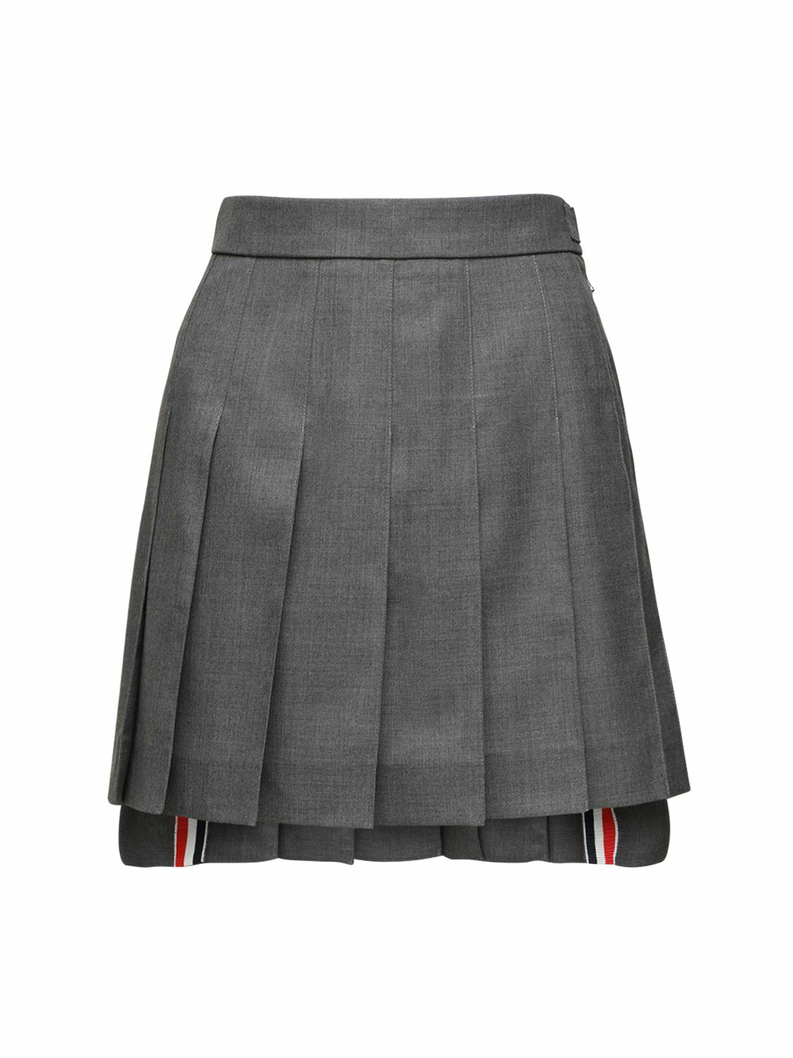 THOM BROWNE Size 2 Brown Grey Lambswool Herringbone Pleated Below Knee Skirt main image 0