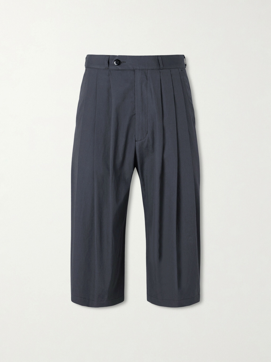 Monitaly - Wide-Leg Pleated Cotton Shorts - Gray