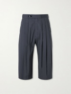 Monitaly - Wide-Leg Pleated Cotton Shorts - Gray