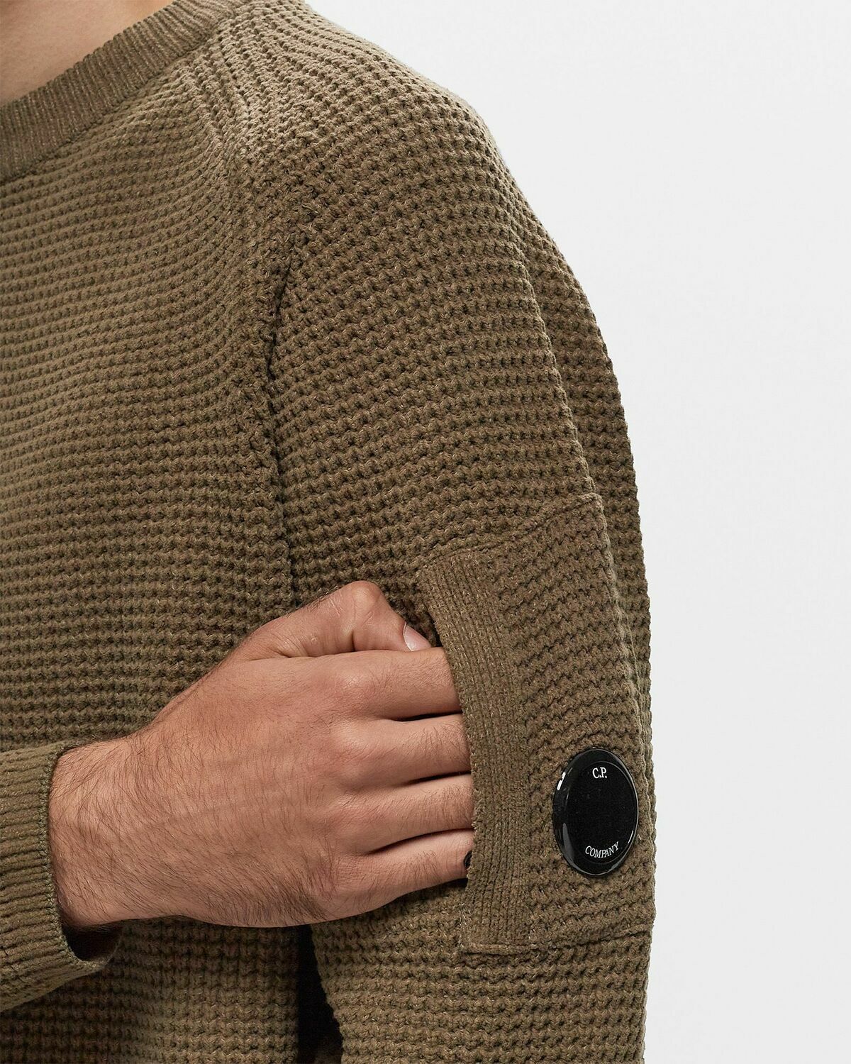 C.P. Company Knitwear Crew Neck In Chenille Cotton Brown Pullovers