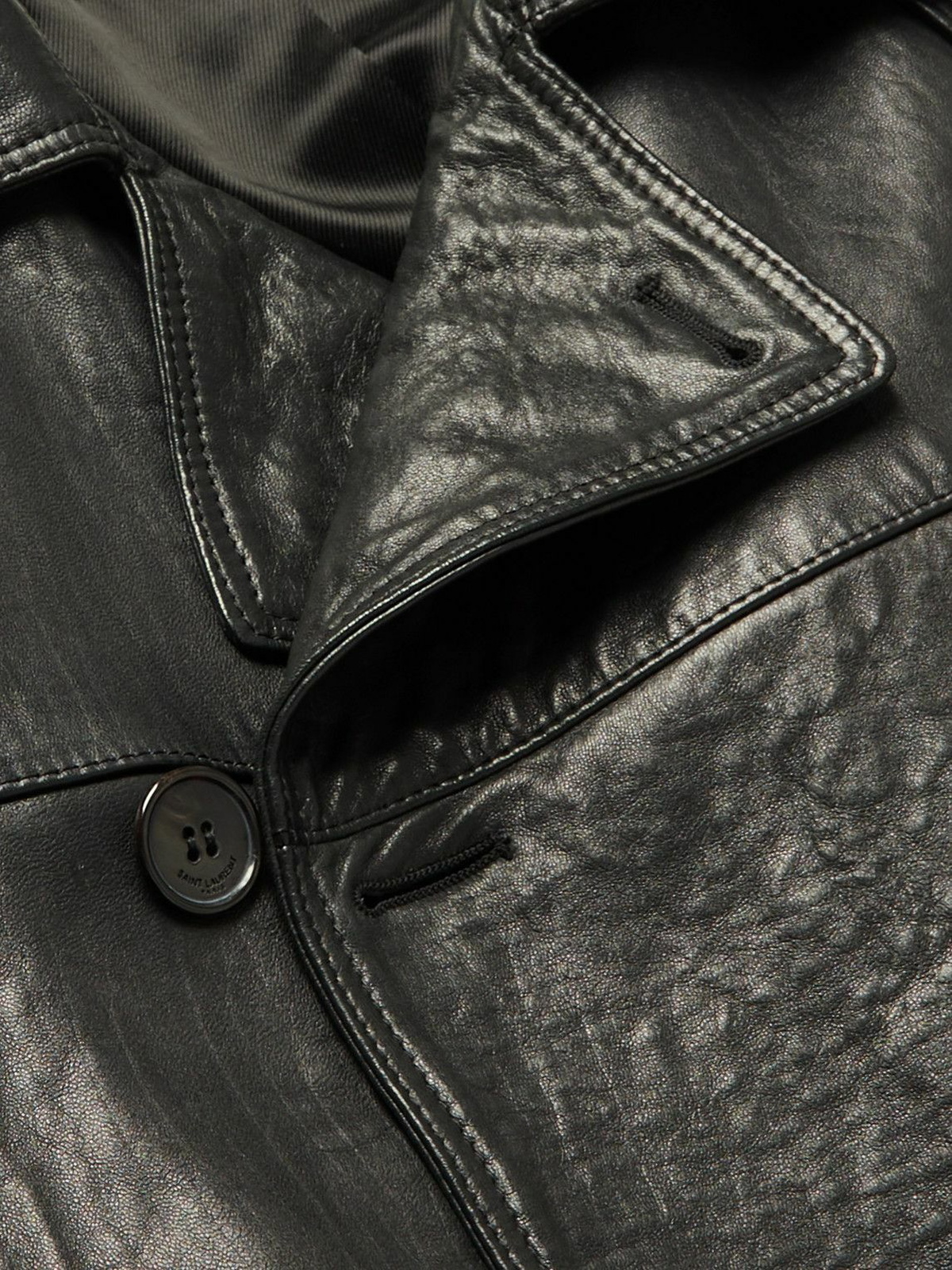 SAINT LAURENT - Double-Breasted Leather Trench Coat - Black Saint Laurent