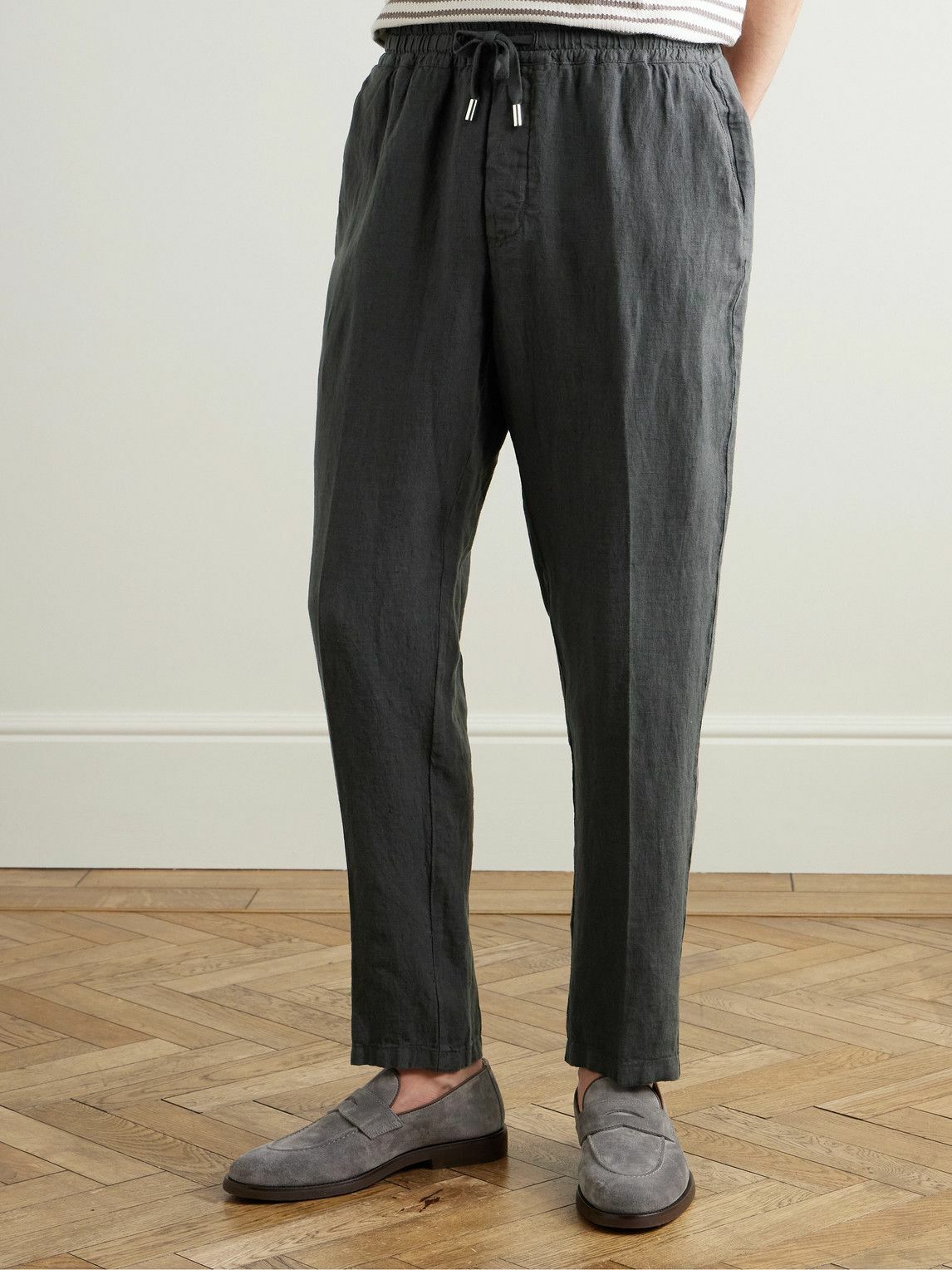 Altea - Mattia Straight-Leg Linen Trousers - Gray