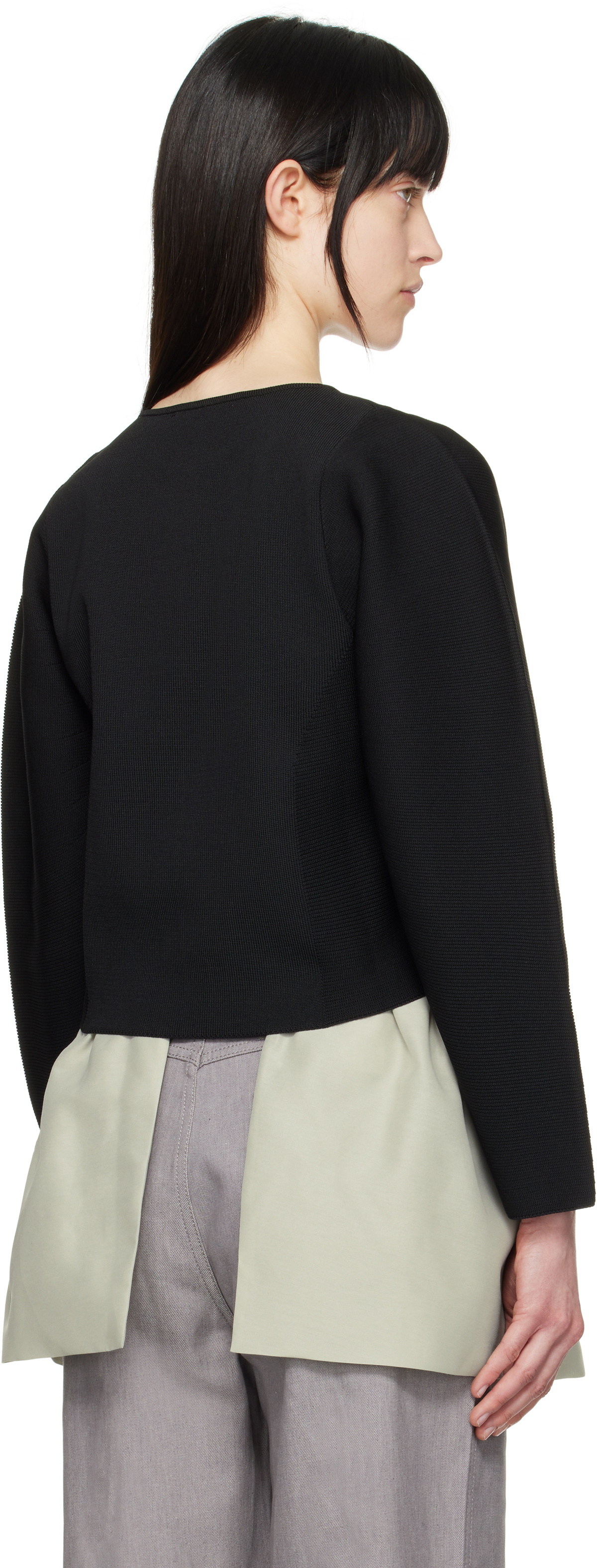 AMOMENTO Black Rounded Zip-Up Cardigan