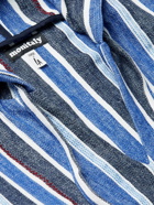 MONITALY - Baja Striped Linen and Cotton-Blend Hoodie - Blue - XL