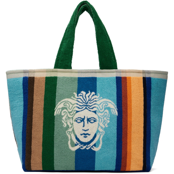 Photo: Versace Multicolor Striped Cotton-Terry Jacquard Tote