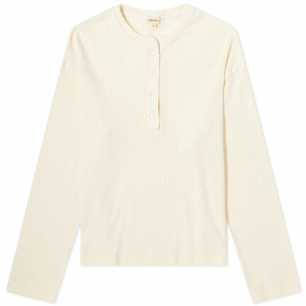 DONNI. Women's Long Sleeve Thermal Henley T-Shirt in Creme DONNI.