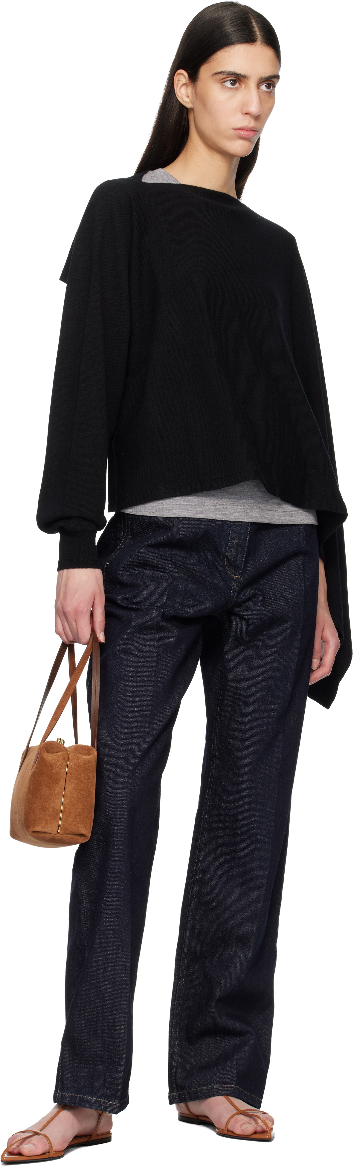 Jil Sander Black Cape One Sleeve Sweater