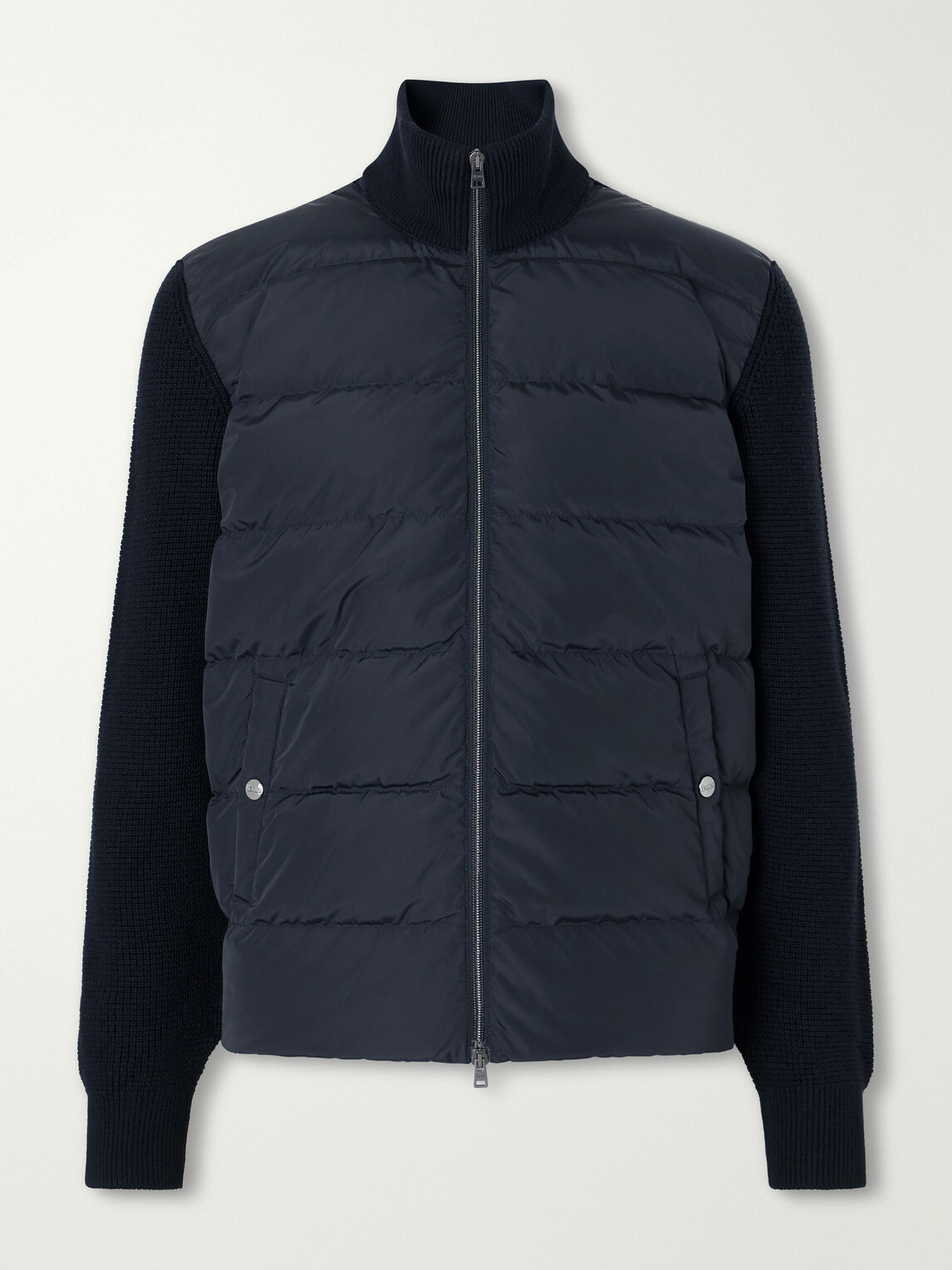Herno - Waffle-Knit Wool-Trimmed Quilted Shell Down Jacket - Blue
