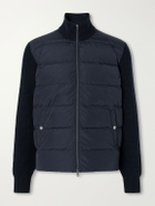 Herno - Waffle-Knit Wool-Trimmed Quilted Shell Down Jacket - Blue