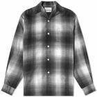 Wacko Maria Men's Ombre Check Open Collar Shirt in Grey