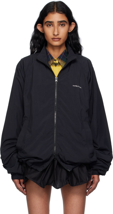 Photo: Pushbutton Black Logo Printed Windbreaker Jacket